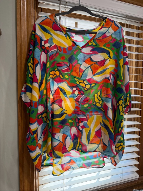 Adrienne Tops - Adrienne Multicolor Abstract Scoop Neck Top